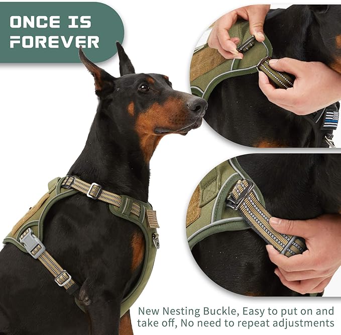 BUMBIN Tactical Dog Harness for Large Dogs No Pull, Famous TIK Tok No Pull Dog Harness, Fit Smart Reflective Pet Walking Harness for Training, Adjustable Dog Vest Harness with Handle Green XL