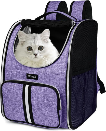 BAGLHER Pet Carrier Backpack, Dog Backpack Carrier for Small Dogs Cats, Thicker Bottom Support, Ventilated Design Breathable Dog Carrier Backpack Cat Bag for Hiking Travel Camping Outdoor Use Purple