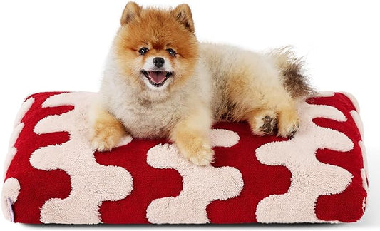 Lesure Small Dog Beds-Thick Shredded Chopped Foam Pet Bed Bottom(24'x16', Red)