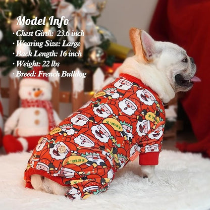 KYEESE Christmas Dog Pajama for Large Dogs Soft Material Stretchable Dog Pajamas Onesie Dog Apparel, Santa Claus, XXX-Large