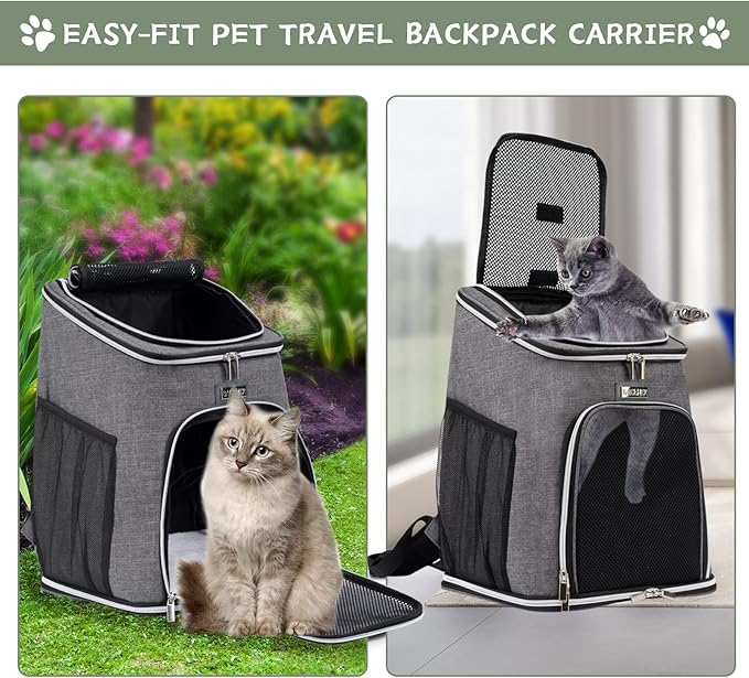 BAGLHER Cat Backpack Carrier, Mesh Pet Cat Carrier for Medium Small Dog Cat Puppy Kitten Bunny up to 18lbs, Dog Travel Backpack for Picnic Hiking Walking Cycling,Grey