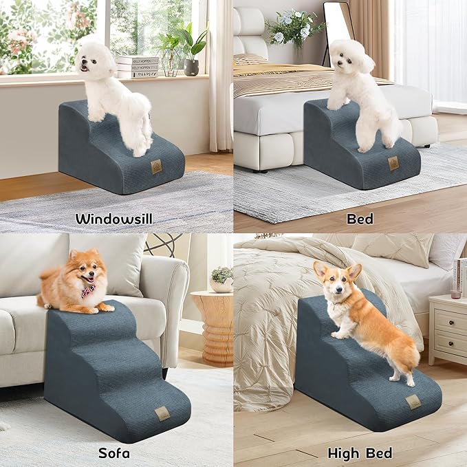 Mestuel Dog Stairs for Couch Bed Sofa 3 Steps 60 lbs,