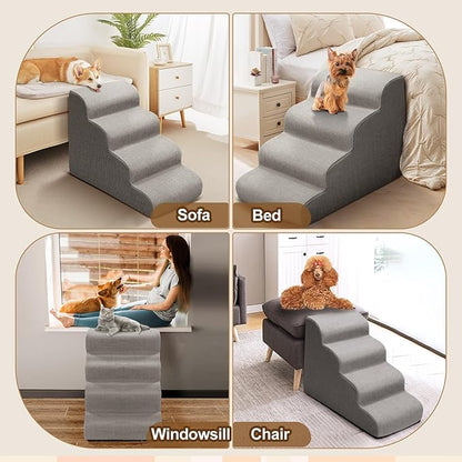 Gimars Upgrade Taller Dog Stairs for Samll Dogs for Bed 20" H 4-Step Dog