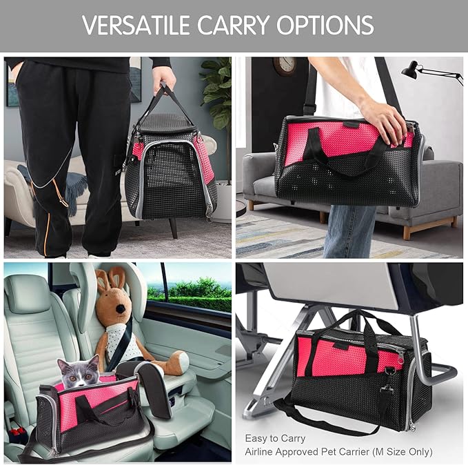 Cat Carriers and Dog Carrier for Small and Medium Pets,Airline Cpproved Pet Carrier Soft Faced Foldable Cat Carrier. (Large, Red)