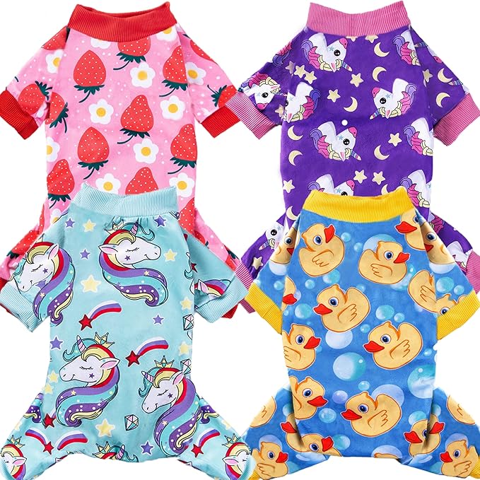 XPUDAC 4 Piece Dog Pajamas for Small Dogs Pjs Clothes Puppy Onesies Outfits for Doggie Christmas Shirts Sleeper for Pet Cats Jammies-XL