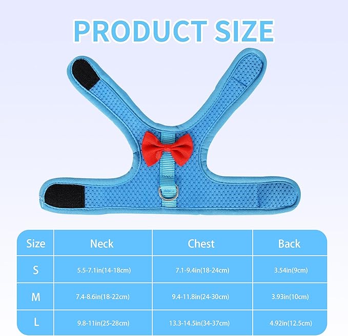 AIITLE Rabbit Harness and Leash Set with Cute Bow, Soft Breathable Mesh Vest Harness for Rabbits Kitten Ferret Puppy Small Pets Walking Supplies Blue S