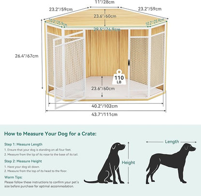 YITAHOME Corner Dog Crate Furniture with Cushion 43.7" Dog