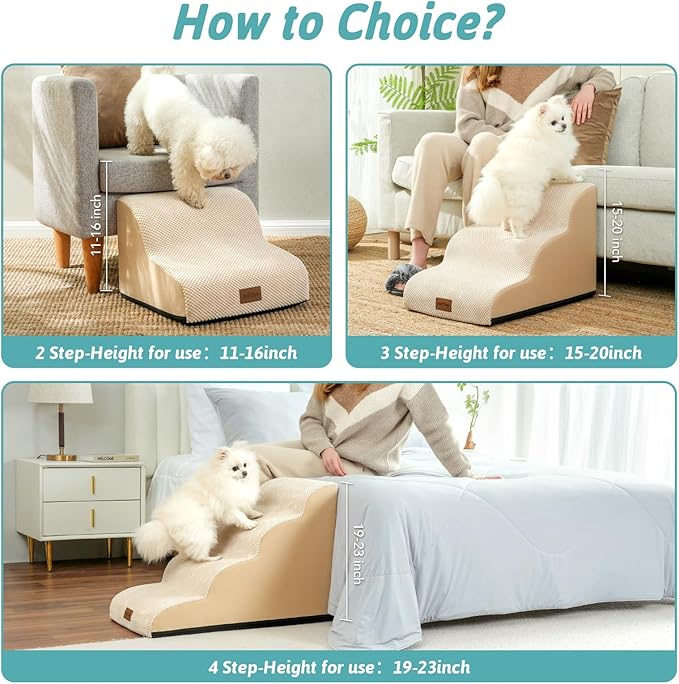 Dog Stairs for Couch or Low Bed 15.7x22.4x15.7in, Light 3 Tiers