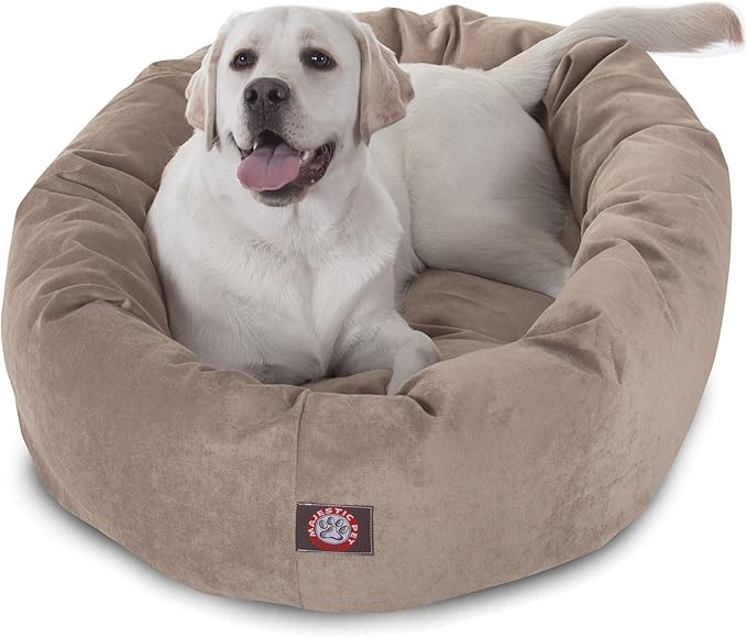 Majestic Pet 40 Inch Micro Velvet Calming Dog Bed Washable – Cozy Soft Round Dog Bed with Spine for Head Support 40x29x9 (inch)