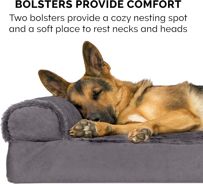 Furhaven Memory Foam Dog Bed for Large/Medium Dogs w/ Removable Bolsters & Washable Cover 55 lbs
