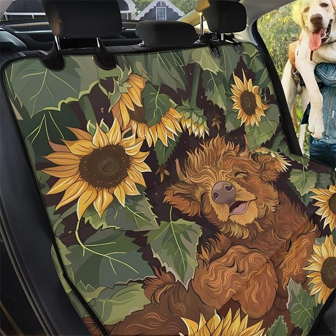 AFPANQZ Sunflower Highland Cow Dog Cat Seat Cover