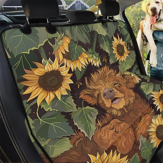 AFPANQZ Sunflower Highland Cow Dog Cat Seat Cover