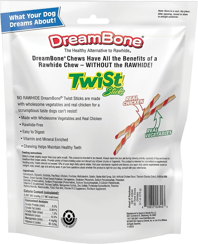 DreamBone Twist Sticks, Treat Your Dog to a Chew Made with Real Chicken and Vegetables