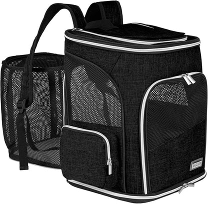 BAGLHER Expandable Pet Carrier Backpack，Pet Backpack for Small Cats Puppies Dogs Bunny, Airline-Approved Ventilate Backpack for Travel, Hiking and Outdoor Use. Black