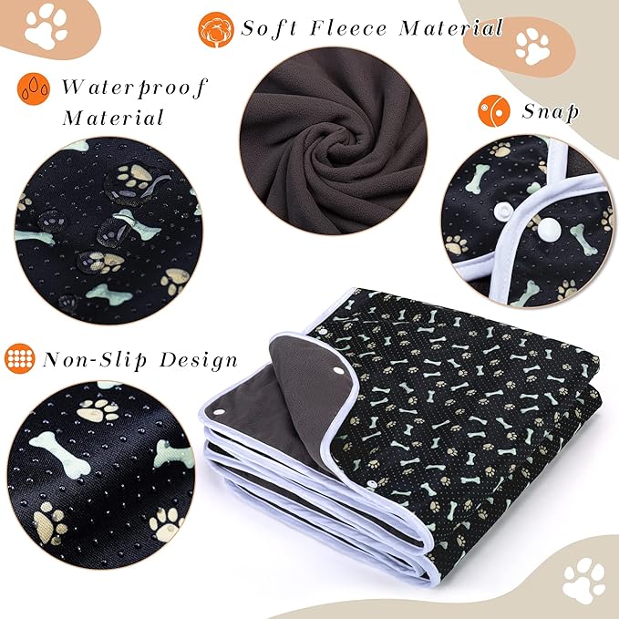 Teamoy Non-Slip Dog Blankets (Pack of 2), Waterproof Pet Fleece Pee Urine Proof Dog Blanket Cover Blanket Pad for Dogs, Puppies, Cats, Black