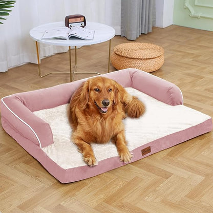 XXL Dog Bed with Bolsters, Orthopedic Dog Beds for Extra Large Dogs, Waterproof Dog Beds XLarge, Memory Foam Dog Bed with Removable Washable Cover, Nonskid Bottom (XX-Large,Pink)