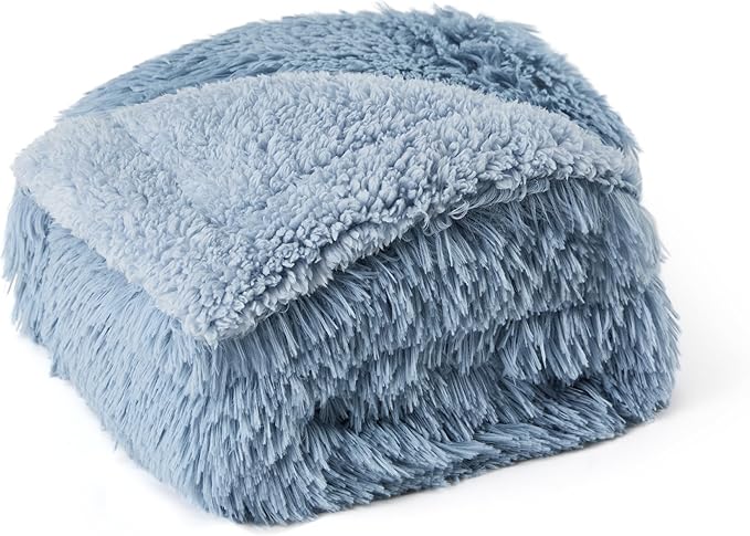 Bedsure Waterproof Dog Blankets for Large Dogs - Calming Cat Blanket for Couch Protector Washable, Long Faux Fur Pet Throw Blanket for Puppy, Reversible Furniture Protection, 50"x60", Blue