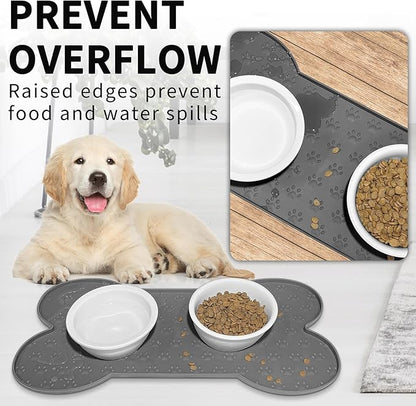 Dog Food Mat Anti-Slip Silicone Dog Bowl Mat Thicker Pet Placemat Waterproof Cat Feeder Pad with Raised Edge Puppy Kitten Feeding Mats Suitable Small Medium-Sized Dogs Cats Eating Tray