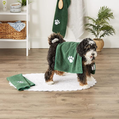 Bone Dry Pet Grooming Towel Collection Embroidered Absorbent Microfiber Drying Set 15x30, Hunter 3 Count