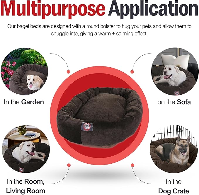 Majestic Pet 40 Inch Micro Velvet Calming Dog Bed Washable – Cozy Soft Round Dog Bed with Spine for Head Support 40x29x9 (inch)