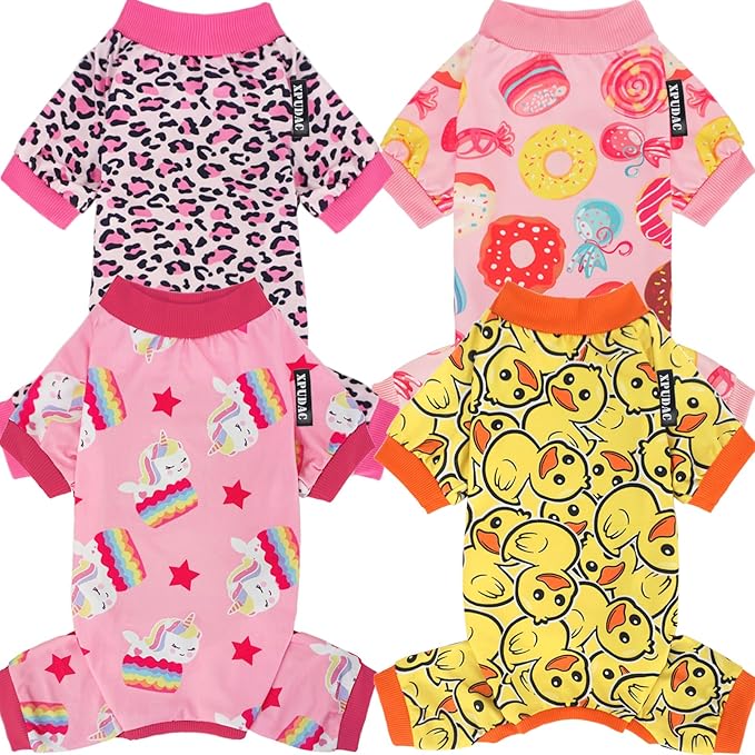 XPUDAC 4 Pack Dog Pajamas Soft Strechy Duck Apparel-3X-Large