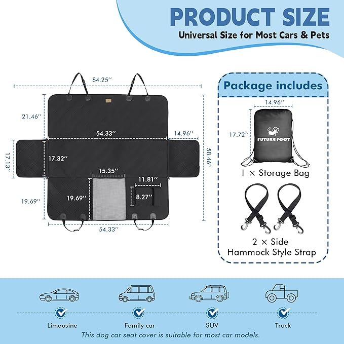 Dog Car Seat Cover 54" x 58" Dog 600D Oxford