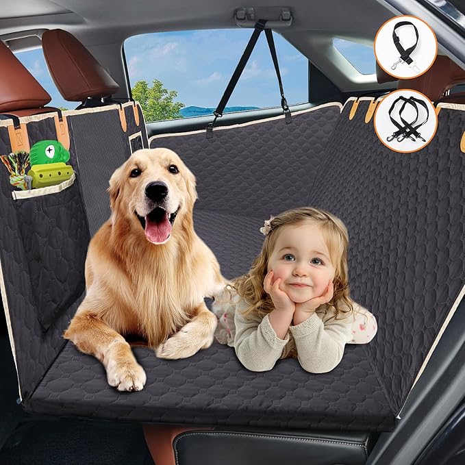 LOOBANI Hard Bottom Car Seat Cover for Dogs: Back Seat Extender for Dogs