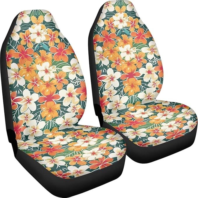 UNICEU Hawaiian Hibiscus Automotive Seat Covers 2Pcs Car