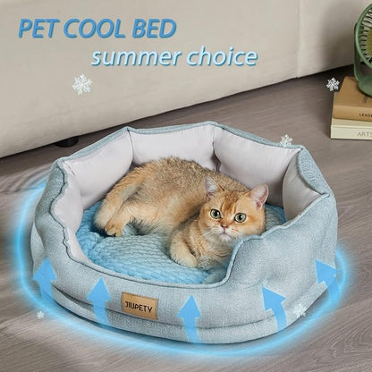 Jiupety Cooling Bed for Indoor Cats with Summer Cooling Mat (20"×19"×6"), Green.