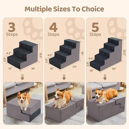 3-Step Dog Stairs, 13.5'' H Dog Stairs for Small Dogs for Bed Couch and Sofa, Non-Slip Bottom Pet Stairs for Small Dogs and Cats, Indoor Pet Steps Dog Ramp for Bed, Grey