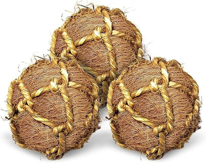 SunGrow Coco Fiber Rope Ball for Parrots, Cat, Dog, Floss Ball Improves Dental Health, Teeth Floss Ball, Chew Toy, Improves Dental Health, Boredom Buster and Stress Reliever Ball