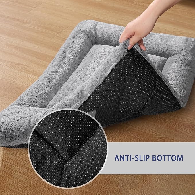 Cat Bed for Indoor Cats Washable Dog Crate Pad Dog Bed Mat for Small Dogs Pet Kennel Pad for Crate with Non-Slip Bottom Grey35x22 Inch