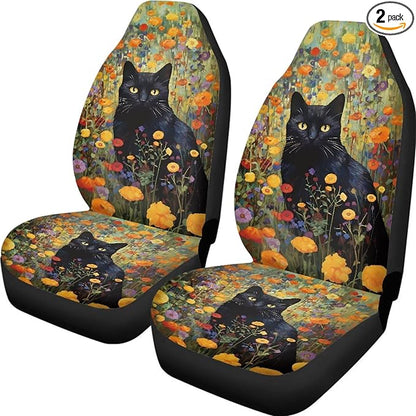 Black Cat Flower Car Seat Covers Front Seats Only Bucket Seat Covers Car Seat Covers for Women Universal Fit Automotive Seat Covers for SUV