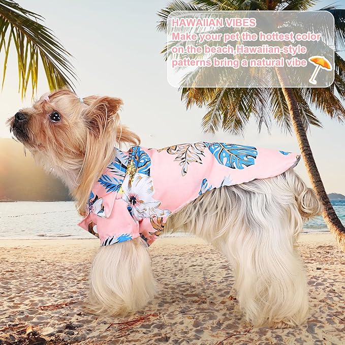 Dog Hawaiian Shirt Hawaii Style Summer Dog Clothes Boy Girl Breathable Cool Costume Beach Seaside Sweatshirt for Small Puppy Polo T-Shirt Pet Outfit