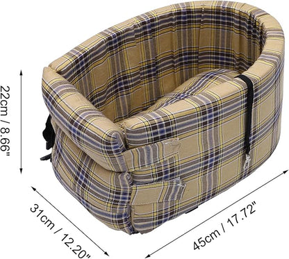 X AUTOHAUX Large Plaid Style Dog Car Seat Adjustable Straps for Medium Small Sized Puppy Cat Seat Pets Soft Non Slip Bottom Travel Bed Beige Yellow