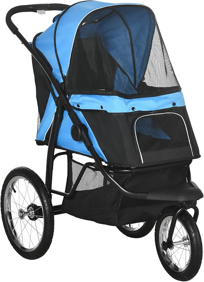 NicBex Dog Stroller with 3 Big Wheels Foldable Cat Stroller with Adjustable Canopy
