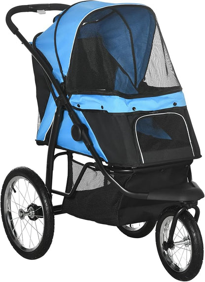 NicBex Dog Stroller with 3 Big Wheels Foldable Cat Stroller with Adjustable Canopy