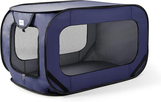 Love's cabin 36in Portable Large Dog Bed - Pop Up Dog Kennel, Indoor Outdoor Crate for Pets, Portable Car Seat Kennel, Cat Bed Collection, Dark Blue