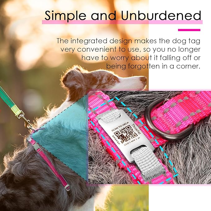 ThinkPet Reflective Breathable Soft Air Mesh with QR Code Dog Tag Puppy Choke Free Over Head Vest Harness for Puppy Small Medium Dogs and Cats Large Rose Red