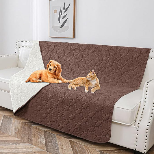 Waterproof Dog Blanket, 52x82 inches Pet Couch Covers for Sofa, Bed Furniture Protector from Dogs Washable and Reversible-Chocolate+Cream