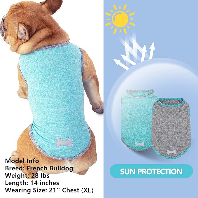KYEESE 2 Pack Sun Protection Dog Shirts Quick Dry Soft Stretchy Dog T-Shirts with Reflective Label Tank Top Sleeveless Vest Dog Clothes for Small Medium Dogs