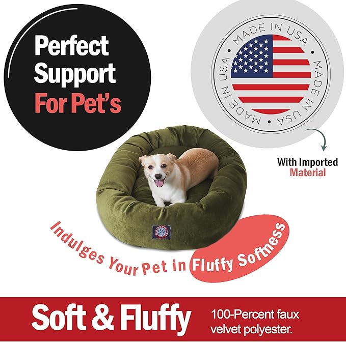 Majestic Pet 32 Inch Micro Velvet Calming Dog Bed Washable – Cozy Soft Round Dog Bed with Spine for Head Support 32x23x7 (inch)