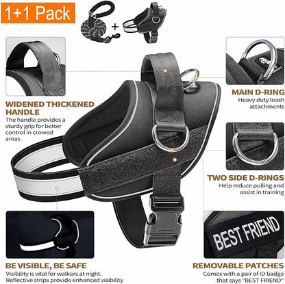 Haapaw Essential Dog Harness, No Pull Pet Vest with 3 Leash Clips, No Choke, Reflective, Adjustable and Padded, for Easy Walking and Training for Medium Dogs(M, Black)