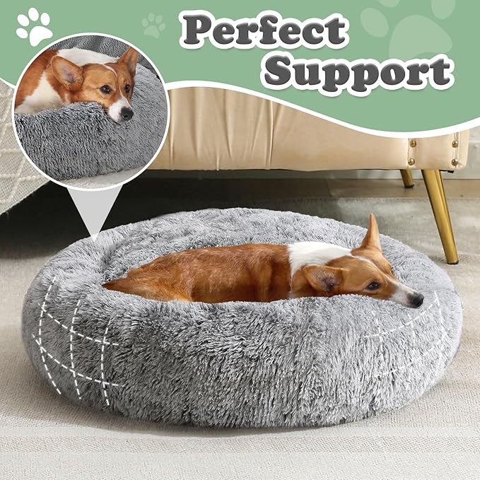 JOLLYVOGUE Black Calming Donut Dog Bed (20")