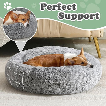 JOLLYVOGUE Black Calming Donut Dog Bed (20")