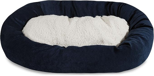 24 inch Navy Villa Collection Sherpa Bagel Dog Bed