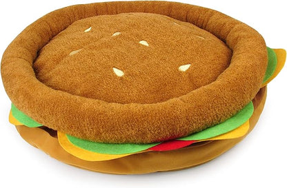 TONBO Soft Plush Small Cute and Cozy Food Dog Cat Bed, Washer and Dryer Friendly (Burger)