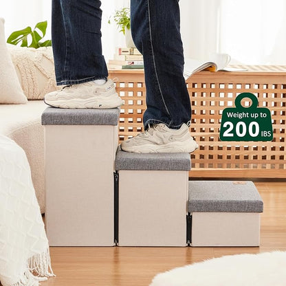 Love's cabin Dog Stairs for Small Medium or Large Dogs with Storage and Adjustable Steps 3-Step Gray 200 lbs