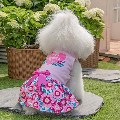 CuteBone Happy Mother's Day Dog Dress Velvet for Small Dogs Girl Floral Skirt Pink Puppy Dresses Dog Clothes CVA22M-D