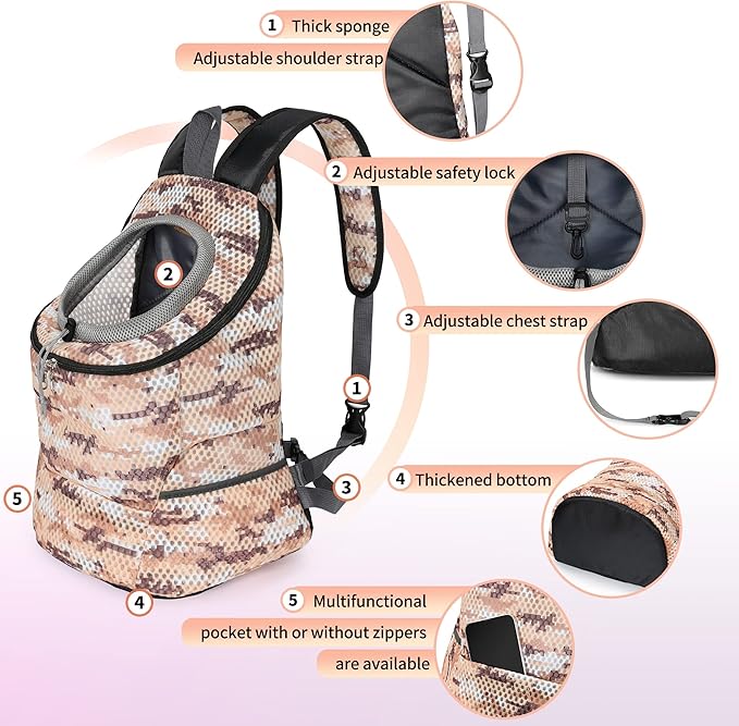 Mile High Life | Hiking Outdoor Pet Carrier Backpack | Kitty Puppy Cat Carrier | Dog Carrier for Small Dogs | Dog Backpack w Breathable Mesh with Soft Padding(Camouflage Khaki, Medium (Pack of 1))